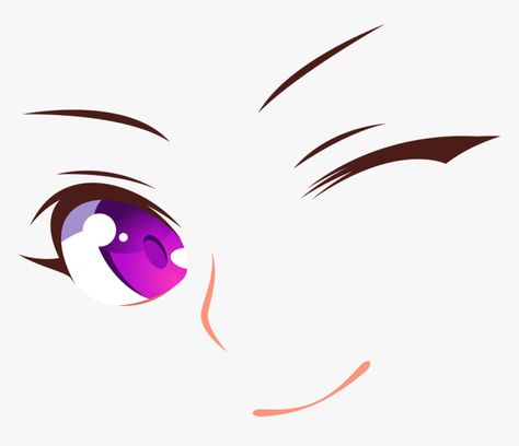 Anime Winking Eye Drawing, Wink Reference Drawing, Female Anime Eyes, Eyes Drawing Tumblr, Eyes Png, Winking Eye, Purple Anime, Eye Smile, Smile Drawing