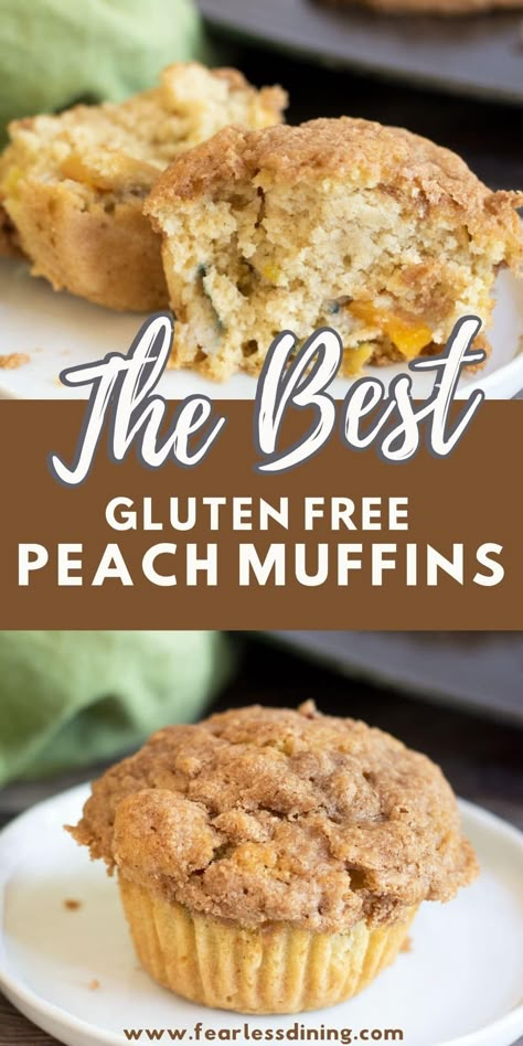 Gluten Free Peach Recipes, Peach Muffins Recipe, Peach Muffin Recipes, Gluten Free Peach Cobbler, Gluten Free Muffin, Peach Cobbler Muffins, Fresh Peach Recipes, Peach Bread, Fluffy Muffins