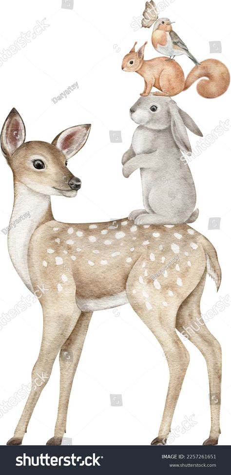 Watercolor Woodland Animals, Watercolor Woodland, Wall Stickers Kids, Watercolor Images, Forest Friends, Baby Deer, Woodland Animals, Digital Clip Art, Watercolor Clipart