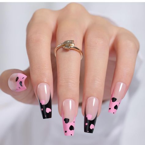 Black Prom Nails, Blue Prom Nails, Prom Nails Red, Long Square Acrylic Nails, Square Acrylic Nails, Heart Nails, Cool Nail Designs, False Nail, Nude Pink