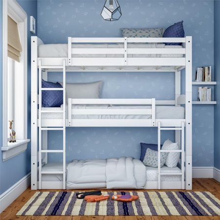 Bunk Bed Diy, Bunk Bed Designs For Teens, Space Saving Bunk Bed, Reka Bentuk Bilik Tidur, Bunk Bed Rooms, Bunk Bed Plans, Triple Bunk Beds, White Bunk Beds, Triple Bunk Bed