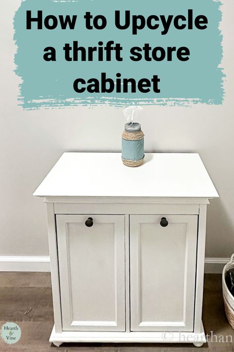 Small white cabinet in a powder room. Small Cabinet Makeover, Storage In A Small Bathroom, Small Basement Bathroom, Indoor Paint, Furniture Painting Tips, Laminate Furniture, Small Basement, Dressers Makeover, Furniture Board