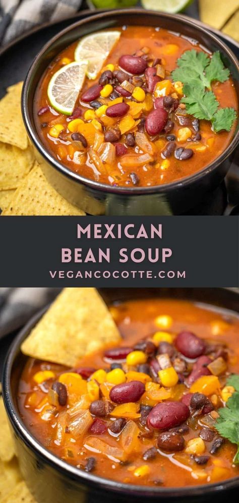 Spicy Soups, Mexican Bean Soup, Easy Vegan Soup, Mexican Soup Recipes, Cooking Easy, Bean Soup Recipes, Vegan Soup Recipes, Veggie Soup, Easy Mexican