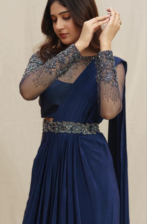 #bridalfashion #bridalblouse #handembroiderypatterns #handembroidery Gown Out Of Saree, Gown For Reception Party, Gown Saree Design, Cocktail Gowns Indian Weddings, Stylish Dresses For Wedding Indian, Blouse Designs For Fancy Sarees, Blouse Design For Fancy Saree, Dress For Farewell, Trendy Dresses Indian