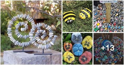 If you are looking for something new and special to spice up your garden, here we show you some wonderful artistic pebble… Pebble Landscaping, Garden Mulch, Amazing Craft Ideas, Pebble Garden, Insect Crafts, Garden Art Ideas, Garden Insects, Garden Junk, Diy Plant Stand