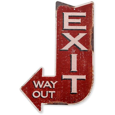 Handcrafted Vintage Exit Arrow Steel Sign (pss00002) ($36) ❤ liked on Polyvore featuring home, home decor, wall art, filler, home & living, home dÃ©cor, phrase, quotes, saying and silver Old Graphic Design, Arrow Poster, Faux Rust, Station Service, Arrow Sign, Business Environment, Exit Sign, Vintage Industrial Decor, Arrow Signs