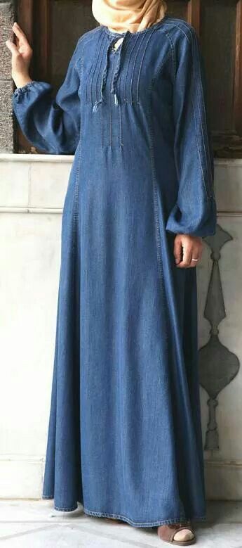 Denim Abaya Jeans Abaya, Denim Abaya Designs Latest, Casual Long Blue Abaya, Blue Bohemian Embroidered Abaya, Denim Abaya, Blue Fitted Floor-length Abaya, Style Hijab, Hijab Style, Muslim Women Fashion