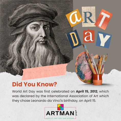 🎨✨ Celebrating World Arts Day on April 15th, coinciding with the birth of the legendary Leonardo da Vinci! 🎉🖌️ ㅤ Let's honor the power of creativity, imagination, and expression that transcends borders and connects souls worldwide. ㅤ Whether you're an artist, an admirer, or someone who finds beauty in the every day, take a moment to appreciate the art that surrounds us and the artists who bring it to life. Let's keep inspiring, creating, and embracing the beauty that fills our world! ㅤ Happy ... World Art Day, Find Beauty, Bring It, Art Day, Our World, Fine Arts, An Artist, Borders, The Beauty