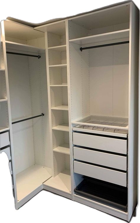 Pax Corner Wardrobe, Corner Wardrobe Closet, Small Closet Makeover, Ikea Pax Closet, Creative Closets, Ikea Wardrobe, Ikea Pax Wardrobe, Corner Wardrobe, Dressing Room Closet