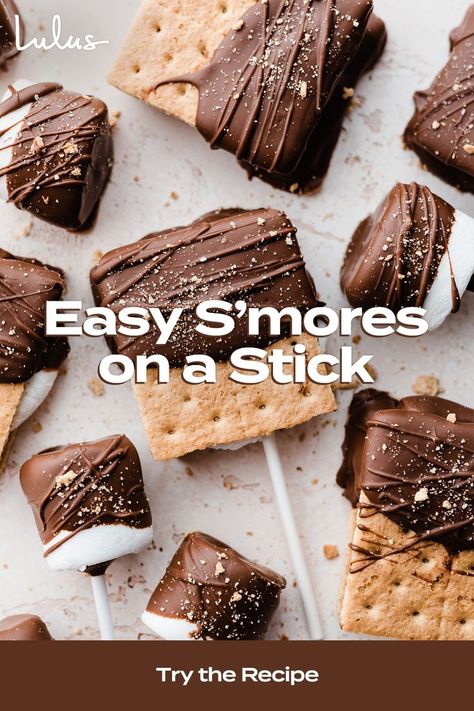 Be the hit of any summer party with delicious, easy s’mores on a stick! Lulus s’mores recipe is one you can make indoors-at home and serve as sweet snacks at your next gathering! These tasty desserts are perfect for summer get-togethers like holiday cookouts, graduation parties, birthdays, bridal showers, and more. Head to Lulus.com to try out the recipe. #lovelulus S'more On A Stick, Smores Appetizer, S’more Sticks, S'mores On A Stick, S’mores On A Stick, Smores On A Stick, Fancy Smores, Smore Sticks, Cabin Bachelorette