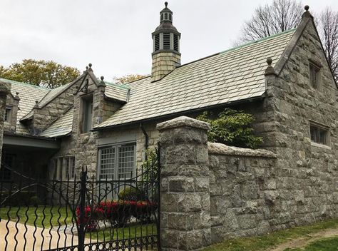 Carriage and Gate Houses of Newport Gambrel Exterior, Old World Home, Storybook Homes, French Exterior, Stone Cottages, Storybook Cottage, Gate House, Entry Gates, Days Gone