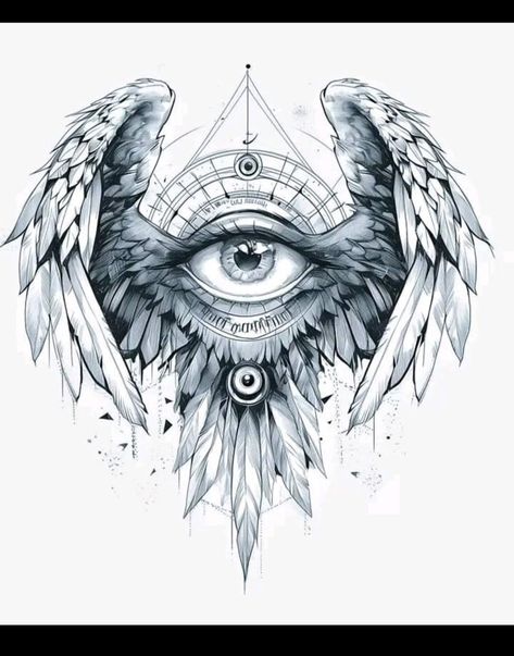 Eye Angel Tattoo, Eye With Wings Tattoo, Eye With Wings Tattoo Design, Seraphim Angel Tattoo Wings, Ojo Iluminati Tattoo, Realistic Eye Tattoo, Arte Aries, Alas Tattoo, All Seeing Eye Tattoo