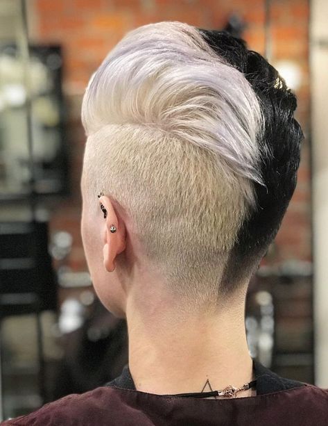 Bleached Undercut, Blonde Hair With Black, Faded Haircut, Bleached Hair Men, Haircut Ideas Trendy, Short Dyed Hair, Shaved Hairstyles, Split Dyed Hair, Tomboy Hairstyles