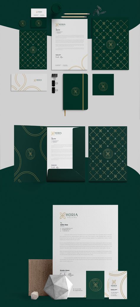 HORIA Holding Branding Design 2020 on Behance Corporate Identity Inspiration, Company Folders, Website Color Palette, Business Stationary, Successful Business Tips, Luxury Logo Design, Portfolio Logo, Hotel Branding, Club Flyers