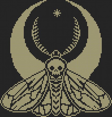 Alpha pattern #129404 | BraceletBook Moth Tapestry Crochet Pattern, Tapestry Crochet Skull Pattern, Graphagram Crochet Afghans, Pixel Art Pattern Witchy, Alpha Patterns Skull, Moth Grid Pattern, Alpha Patterns Blanket, Witchy Tapestry Crochet, Snake Pixel Art Grid