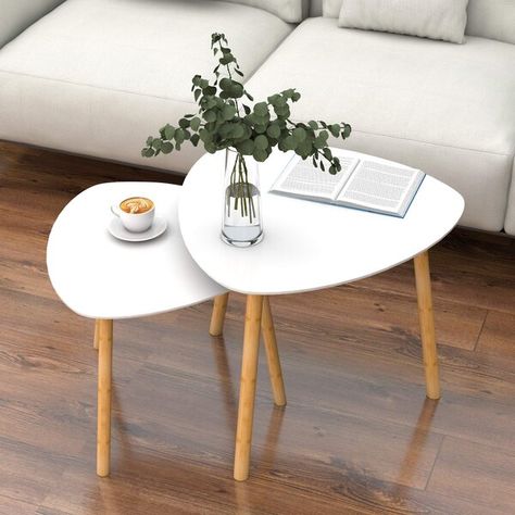 Nested tables have many uses. Use them in your living room as a coffee table, coffee table, plant stand, phone table or functional footrest. It will also become a practical bedside table in your bedroom Compact size and lightweight design, easy to move and carry, this nesting table set can be used indoors or out. Table Top Color: White | Corrigan Studio® Bamboo Nesting Triangle Coffee Table, 2 Piece Coffee Table Modern Minimalist Living Room Side Table, Gray Balcony Wood | Wayfair Round Office Table, Side Tables For Bedroom, Nesting End Tables, Table For Bedroom, Luxury Coffee Table, Nesting Table, White Table Top, Nesting Coffee Tables, End Table Sets