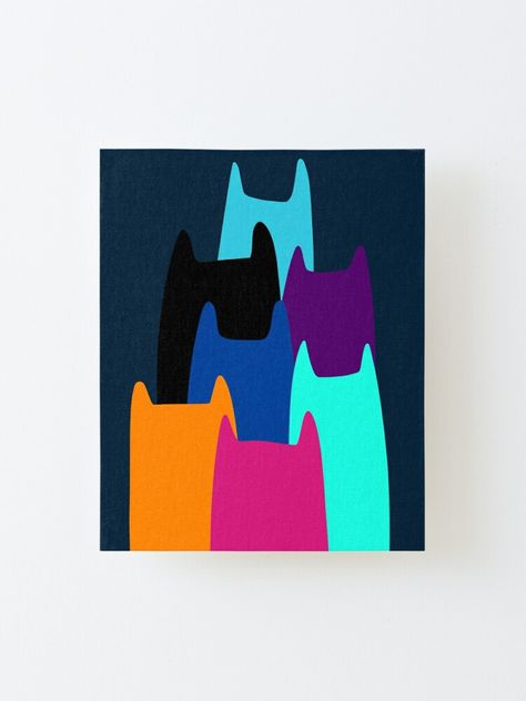 Colorful Cat Family Portrait in Modern Minimalist Style Mounted Print by House of Grouse Design. #modern #minimalist #cat #family #portrait #artprint #wallart #kids #blue #pink #redbubble #houseofgrouse Painting Ideas Cat Easy, Simple Cat Painting, Easy Cat Painting, Cat Painting Easy, Minimalist Cat Art, Cat Family Portrait, Modern Minimalist Painting, Mini Cats, Peacock Wall Art