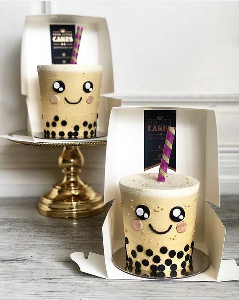 Boba Cakes Ideas, Boba Cookies Decorated, Bubble Tea Cake Design, Boba Tea Cupcakes, Boba Cake Birthday, Boba Birthday Cake, Boba Tea Birthday Party, Bubble Tea Cake, Boba Stuff