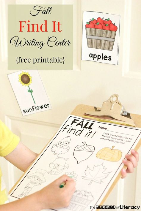 This free printable fall writing center is a fun, simple activity for word work or write the room to get children up and moving while they read! #fall #fallcenters #fallwritingcenters #writingcenters #writetheroom #kindergarten #firstgrade #freeprintable Fall Writing Kindergarten, Workstation Activities, Fall Kindergarten Activities, Writing Center Kindergarten, Word Work Kindergarten, Free Educational Printables, Literacy Activities Kindergarten, Fall Themes, Preschool Fall