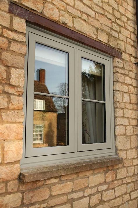 The new sage window from the Coastal Collection Molding Around Windows, Casement Windows Exterior, Window Frame Colours, Cottage Windows, Sash Window, Window Company, Green Windows, French Doors Exterior, Bungalow Renovation