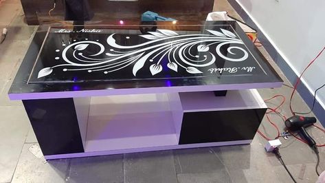 Center Table Ideas, Modern Centre Table Designs, Modern Center Table, Panel Door Design, Glass Wall Design, Centre Table Design, Sofa Table Design, Glass Etching Designs, Tea Table Design