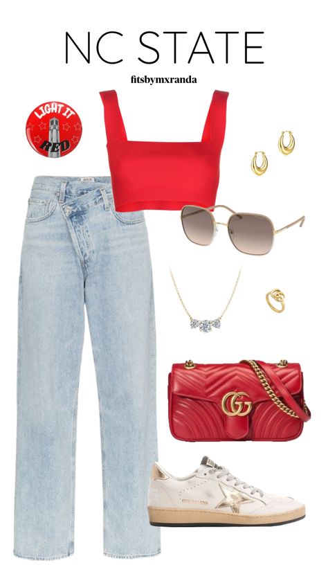 NC STATE OOTD #outfitinspo #gameday #gamedayfit #gamedayoutfit #ncstate Fall Gameday Outfit College, College Gameday Outfits, College Game Days, Football Game Outfit, Concert Fits, Nc State, Ole Miss, Football Outfits, Gameday Outfit