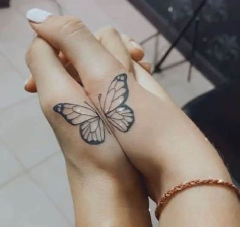 Butterfly Matching Tattoos, Cousin Tattoo Ideas, Butterfly Wing Tattoo, Cousin Tattoos, Maching Tattoos, Thumb Tattoos, Butterfly Hand Tattoo, Matching Friend Tattoos, Small Matching Tattoos