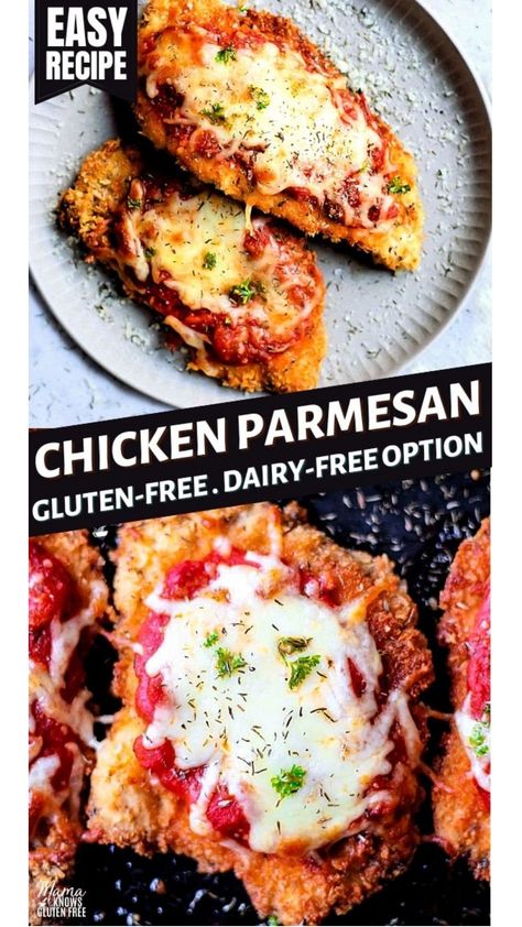 An easy recipe for gluten-free chicken parmesan. This crispy and juicy chicken recipe is a quick weeknight meal for the whole family! Gluten Free Chicken Parmesan, Pillsbury Gluten Free, Chicken Parmesan Recipe Easy, Gf Dinner, Gluten Free Chicken Recipes, Comfort Casseroles, Chicken Parmigiana, Parmesan Recipes, Gluten Free Recipes For Dinner