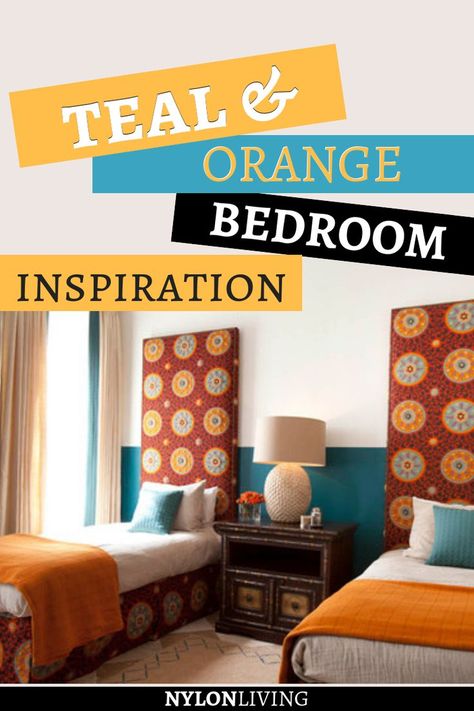 Check out a few ideas for a teal and orange bedroom. I’ve been obsessed with it since we visited ​Universal Orlando’s Cabana Bay Beach Resort is decorated with an amazing ​teal and orange design. Bedrooms, living room, kids’ bedroom...any room can look contemporary and colorful with a teal and orange decor! #bedroom #bedroomdecor #bedroomdesign #bedroomideas #teal #tealandorange Orange Decor Bedroom, Living Room Ideas Turquoise, Room Ideas Turquoise, Turquoise Room Decor, Teal And Orange Bedroom, Orange And Teal Bedroom, Teal Living Room Ideas, Teal Living Room, Cabana Bay Beach Resort