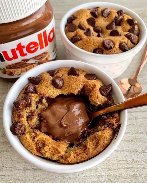 Nutella Stuffed Cookie Dough Cups, Mug Cookie Dough, Cookie Dough Nutella, Cookie Dough Mug Cake, Nutella Cookie Dough, Nutella Filled Cookies, Fitwaffle Kitchen, Food Polls, Cookie Dough Cups