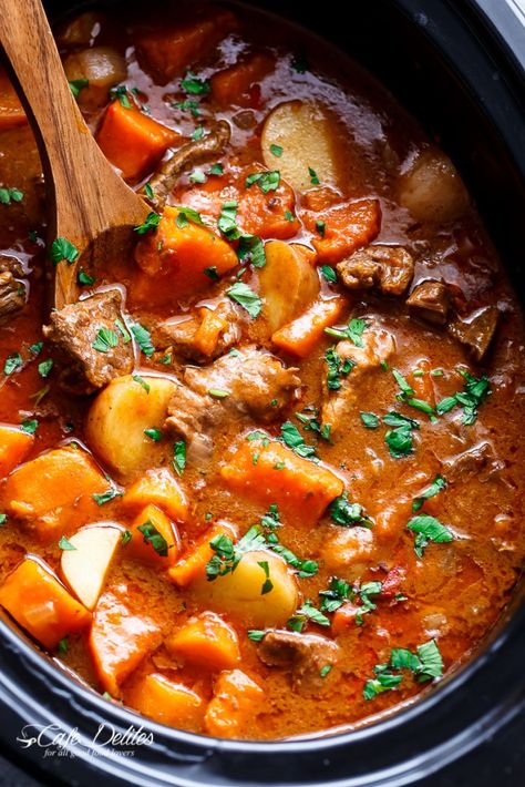 Slow Cooker Beef & Sweet Potato Stew | Cafe Delites | Bloglovin’ Beef Sweet Potato Stew, Sweet Potato Beef Stew, Easy Stew Recipes, Slow Beef Stew, Stew Crockpot, Sweet Potato Stew, Potato Stew, Slow Cooker Beef Stew, Stewed Potatoes