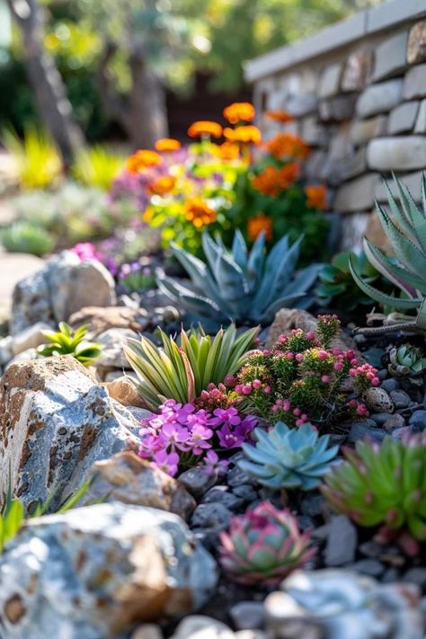 Small Corner Rock Garden Ideas for Charmed Spaces Full Sun Rock Garden, Rock Garden With Succulents, Succulents Rock Garden, Rockery Garden Ideas, Small Rock Garden Ideas, Diy Rock Garden, Succulent Rock Garden, Rockery Garden, Small Urban Garden