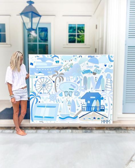 Headed to Palm Beach 🥏. #missymaudeart @serenaandlily | Instagram Missy Mcguirk Maude, Abstract Buildings, Abstract Beach Painting, Cool Abstract Art, Beach Mural, Beach Art Prints, Surf Painting, Pattern Elements, Palm Trees Painting