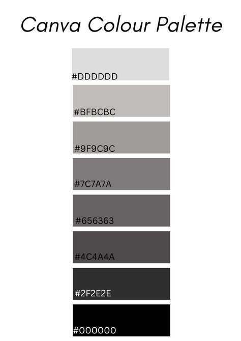 Black To White Color Palette, Black Colour Palette, Black And White Color Palette, Palettes Color, Black Color Palette, Bloxburg Decals, Colour Palettes, Black Colour, Drawing Reference Poses