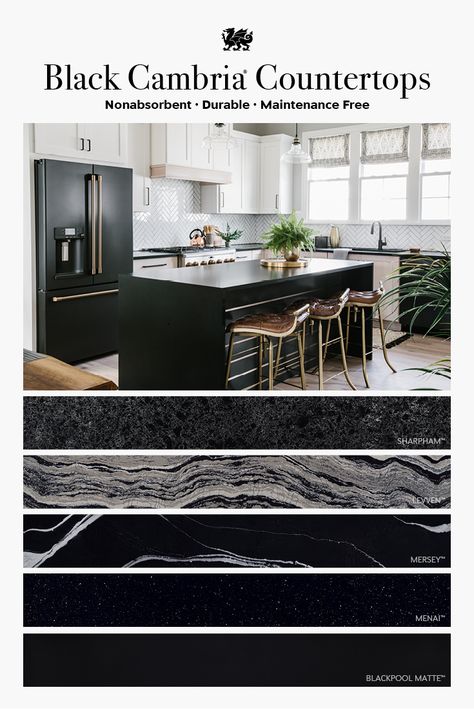 Black Quartz Island Countertop, Matte Black Quartz Kitchen Countertops, Black Cambria Quartz Countertops, Honed Black Quartz Countertops, Black Island Countertop, Black Solid Surface Countertops, Black Island Countertop Stone, Dark Quartz Kitchen Countertops, Matte Black Countertops