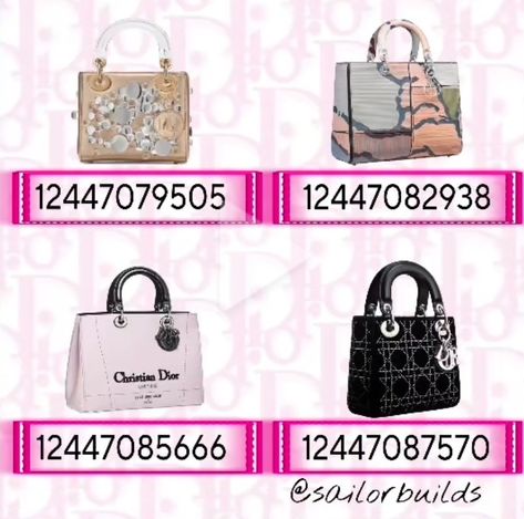 Bloxburg Designer Bag Decal Codes, Bloxburg Purse Decals, Bloxburg Bag Decals, Roblox Purse Codes, Roblox Poster Codes, Roblox Poster, Modern Decals, Dior Purse, Bloxburg Decals Codes Aesthetic