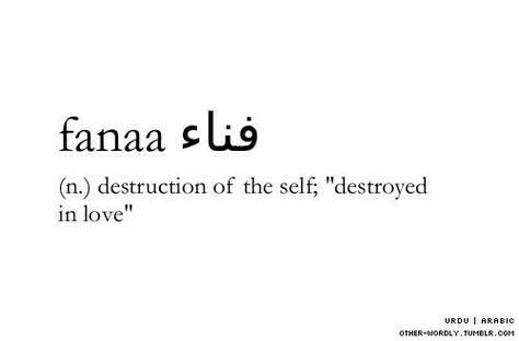 Fanaa (n). More Unique Words Definitions, Uncommon Words, Fancy Words, Weird Words, Unusual Words, Rare Words, Word Definitions, Words To Use, Urdu Words