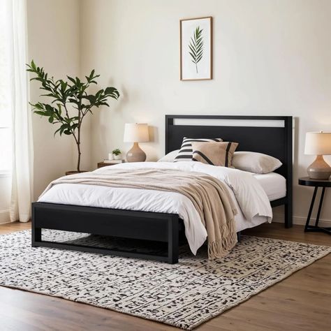 🌈 Make your sleep comfertable and cozy witu our new Aylet Modern Bed... It would beautifully match either a master bedroom or guest room.🛖 ✅️Single Size Dimensions: 42" Width x 78" Length and 42"Height (all are in inches) Queen Size Dimensions: 60" Width x 78" Length and 42" Height (all are in inches) Double Size Dimensions: 66" Width x 78" Length and 42"Height (all are in inches) King Size Dimensions: 72" Width x 78" Length x 42" Height (all are in inches) ✅️Customizable 📢 FREE HOME DE... Black And White Small Bedroom Ideas, Mdf Headboard, Black Bed, Metal Platform Bed, Bed Frames, Under Bed, Neat And Tidy, Headboard And Footboard, Bedroom Furniture Beds