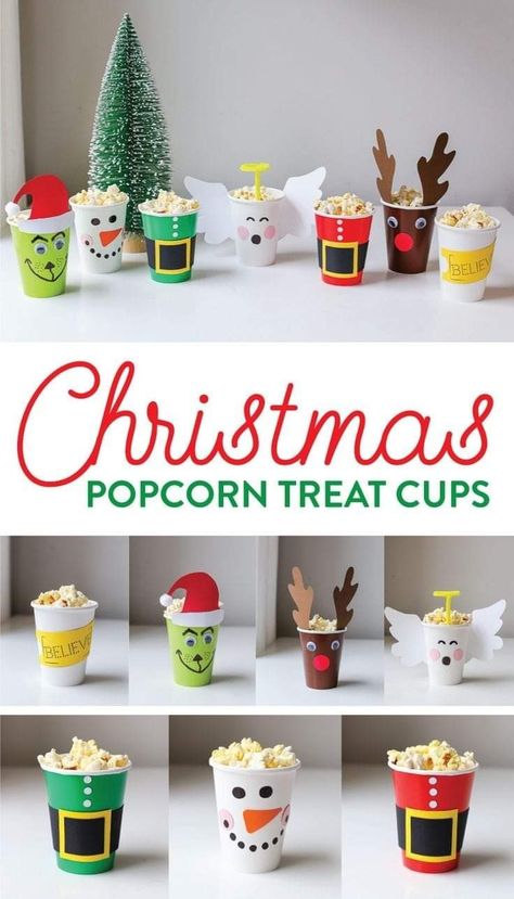 Xmas Crafts Kids, Diy Christmas Treats, Movies Christmas, Popcorn Treat, Christmas Popcorn, Elf Christmas Decorations, Popcorn Treats, Christmas Movie Night, Christmas Cups