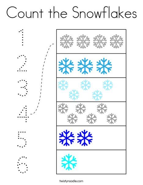 Count the Snowflakes Coloring Page - Twisty Noodle Snowflake Counting Preschool, Counting Snowflakes, Preschool Winter Theme, January Lesson Plans, Snowflake Coloring Pages, Winter Theme Preschool, Preschool Winter, Winter Activities Preschool, Twisty Noodle