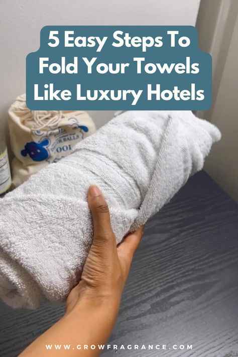 Easy Hacks to Make Your House Smell Amazing How To Roll Towels For Display, Folding Towels For Display Bathroom, Bathroom Towel Ideas Display Hanging, Fold Towels Like Hotel, Hotel Towel Folding, Fold Towels For Display, Best Way To Fold Towels, Folding Towels Fancy, How To Fold Bath Towels