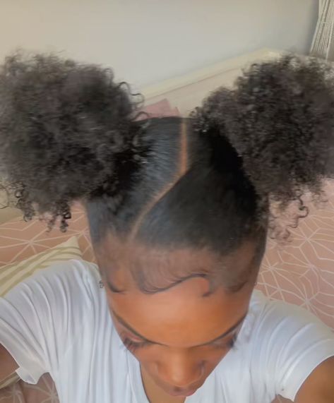 Afro Gel Up Hairstyles, Natural Hair Styles Medium Length 4c, 2 Bun Hairstyles For Black Women, 4c Natural Hair Pigtails, Natural Hair Puff Styles High Bun, Barbie Ponytail 4c Hair, Natural Hair Pigtails Afro Puff, Curly Hair Videos, Mixed Curly Hair