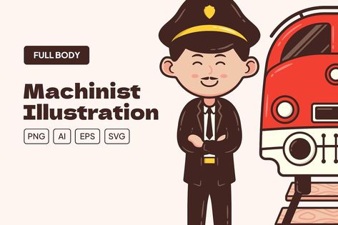 Illustration Machinist Profession beside the Train Train Vector, App Ui, The Train, Professions, Art Drawings, Clip Art, Train, Quick Saves