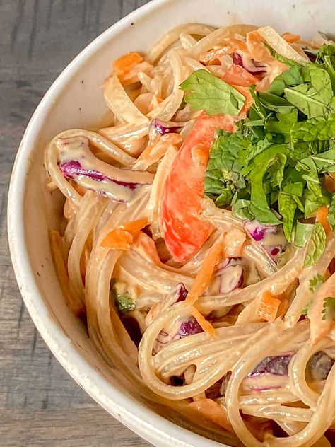 Thai Sweet Potato Glass Noodles Salad - Pass The Sprouts Glass Sweet Potato Noodle Recipes, Sweet Potato Glass Noodle Recipes, Sweet Potato Glass Noodles Recipe, Glass Noodles Salad, Sweet Potato Glass Noodles, Potato Glass Noodles, Thai Sweet Potato, Asian Pasta Salads, Glass Noodles Recipe