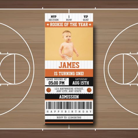 $3.40 | Rookie of the Year 1st Birthday Basketball Ticket #photo, sport themed birthday, first birthday, 1st birthday party invitation sports, rookie of the year, boy 1st birthday invitation, unique, basketball, basketball ticket, basketball party The Chosen One First Birthday Basketball, 1st Birthday Basketball Theme Invitation, Basketball Ticket Invitation, Basketball Theme Birthday Party Invitations, 1st Basketball Birthday Party, Basketball Theme First Birthday Party, Rookie Of The Year Invitation, First Birthday Boy Basketball Themes, Rookie Of The Year First Birthday Decor Basketball