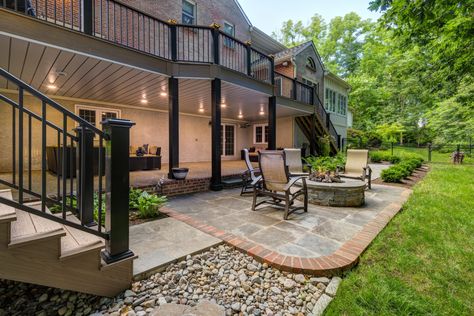 Backyard Under Deck Patio Ideas, Under Deck Patio Ideas, Under Deck Patio, Deck Patio Ideas, Landscaping Around Patio, Build A Patio, Patio Under Decks, Second Story Deck, Under Deck