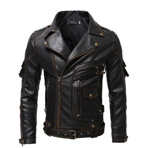 Faux Leather Jacket Men, Motos Vintage, Mens Rugged, Biker Outfit, Men's Leather Jacket, Motorcycle Leather, Rock Chic, Outwear Jackets, Pocket Jacket