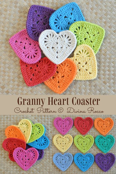 Free Heart Crochet Pattern, Crocheted Hearts, Crocheted Heart, Crochet Valentine Patterns, Heart Coaster, Beau Crochet, Crochet Coasters Free Pattern, Crochet Heart Pattern, Confection Au Crochet