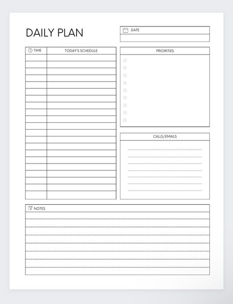 This daily planner will allow you to be more productive with your day to day plans. This daily planner allows you to capture your daily schedule, to do lists, calls or emails or anything important. There are so many reasons for planning but the main one is to prioritise, organise and devise your day to day. Keeping track of your daily tasks will allow you to become better with your time and develop greater time management skills. Keeping note of what you need to do allows you to never forget the Daily Task List Printable, Work Planner Printable, Office Planner, Daily Work Planner, Daily Organizer, Office Management, Daily Schedule Planner, Office Organizer, Office Planners