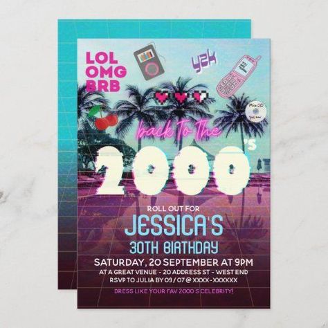 Y2k Party Theme, 2000s Party Theme, 2000's Party, Y2k Birthday Party, 2000s Party, Y2k Party, 30th Birthday Parties, Colored Envelopes, Invitation Sizes